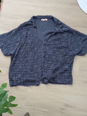 Marni Crochet Short Sleeve Cardigan - Slate Blue